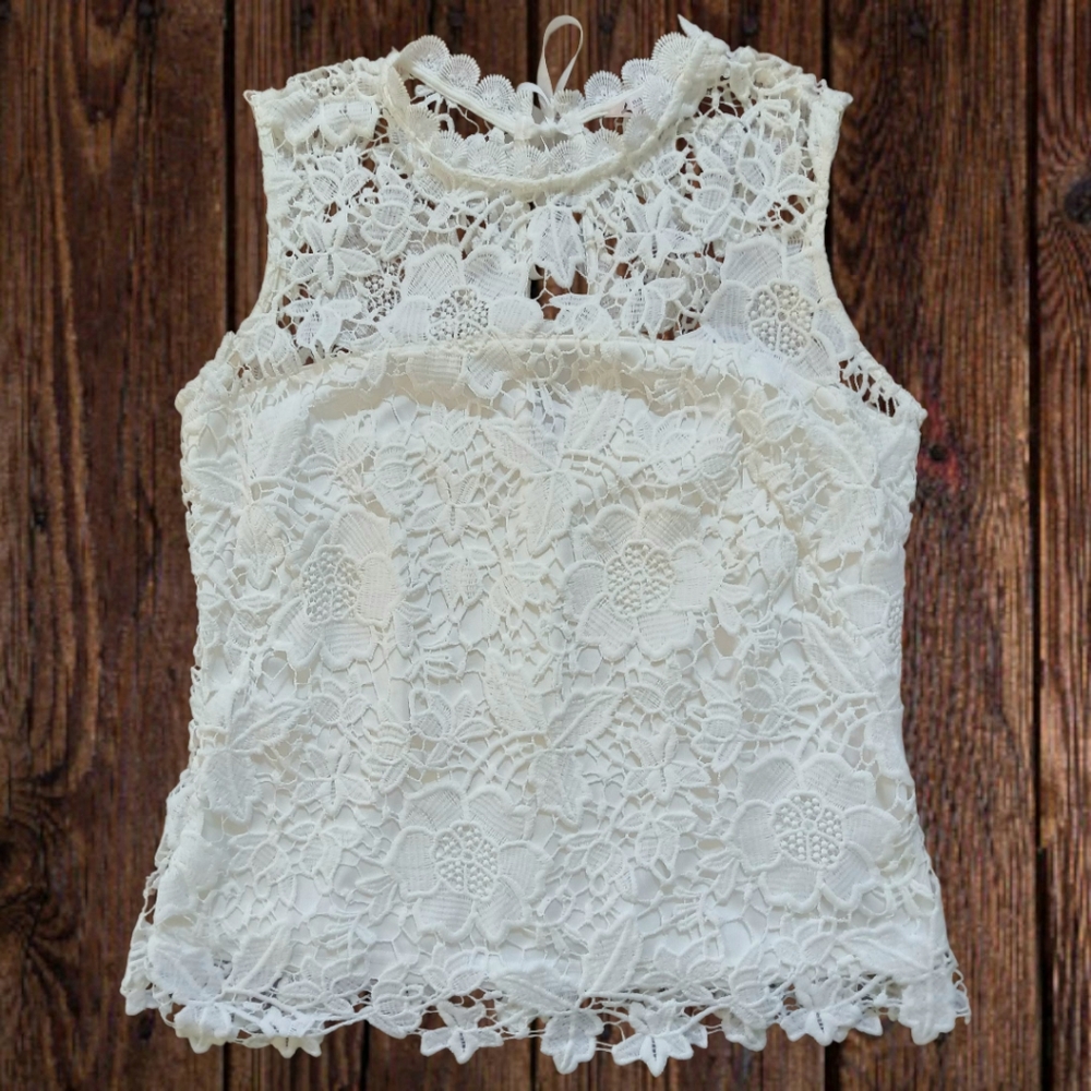 Nanette Lepore White Floral Lace Sleeveless Blouse